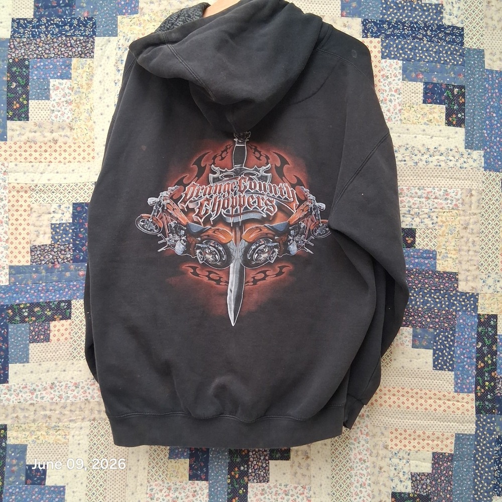 Y2K OCC Orange County Choppers Full Zip Hoodie Size 2XL Black